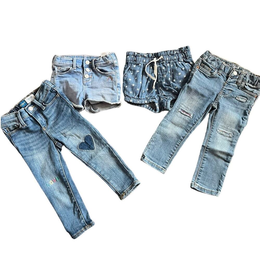 Set of 4 mix brand blue denim jeans shorts pants hearts stars sequin toddler 2
